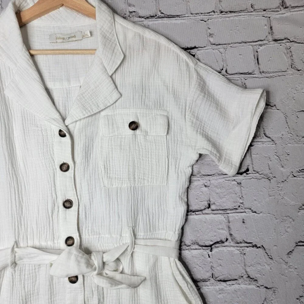 Bishop Young White Gauze Short Sleeve Belted Romper Size S - Picture 8 of 10